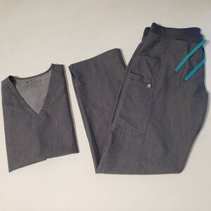 FIGS Graphite Casma Scrub Top + Kade Cargo Scrub Pants Scrub Set Large Tall